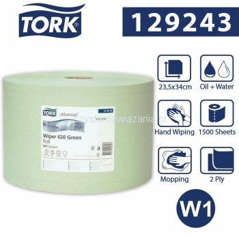 Tork W1 Czyściwo papierowe w roli 510m/23,5cm 2-warstwowe Zielone Advanced