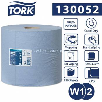 Tork W1/W2 Czyściwo papierowe w roli 255m/23,5cm 2-warstwowe Niebieskie Premium ze wzorem