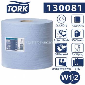 Tork W1/W2 Czyściwo papierowe w roli 119m/23,5cm 3-warstwowe Niebieskie Premium ze wzorem