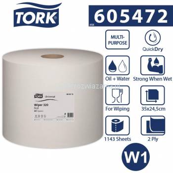 Tork W1 Czyściwo papierowe w roli 400m/24cm 2-warstwowe Białe Universal