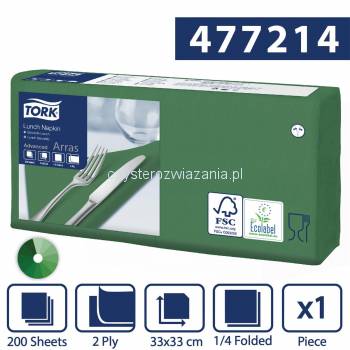 Tork ciemno zielona serwetka lunchowa 33x33 200szt-25411