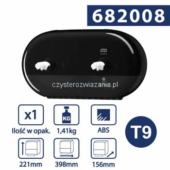 Tork SmartOne Mini T9 Dozownik papieru toaletowego w roli centralnie dozowany podwójny Czarny Elevation Line